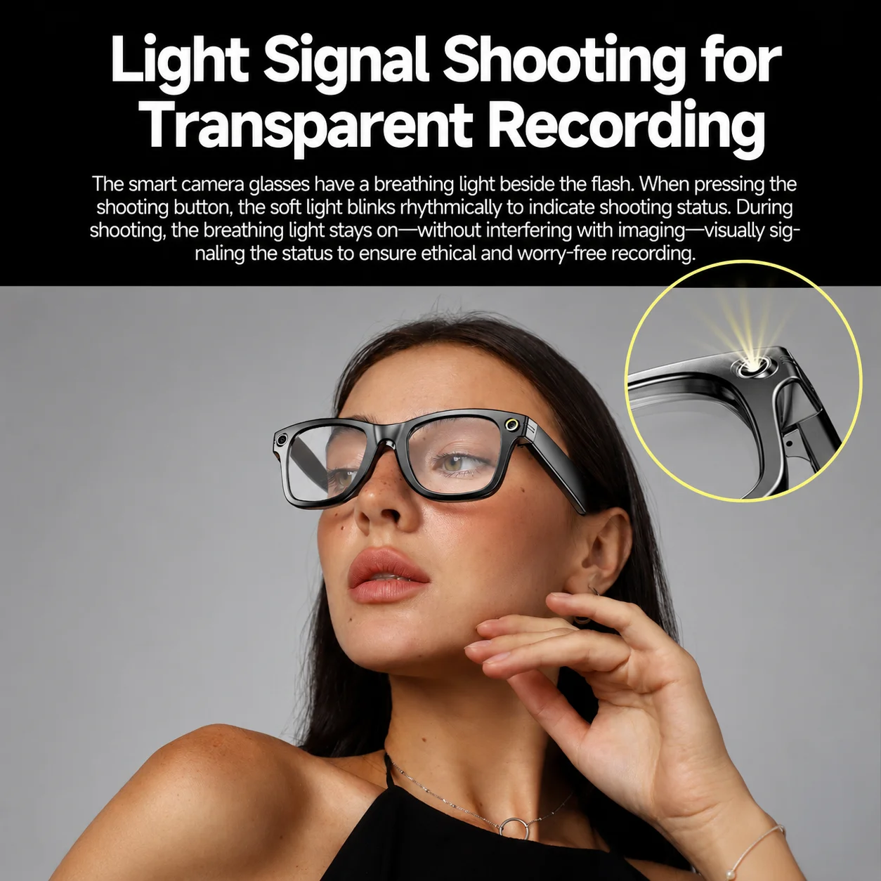 W610T AI Camera Smart Glasses 8MP 32MP Interpolated 4K HD Anti-shake Video Record WiFi Transfer Hands Free First Person Vlog