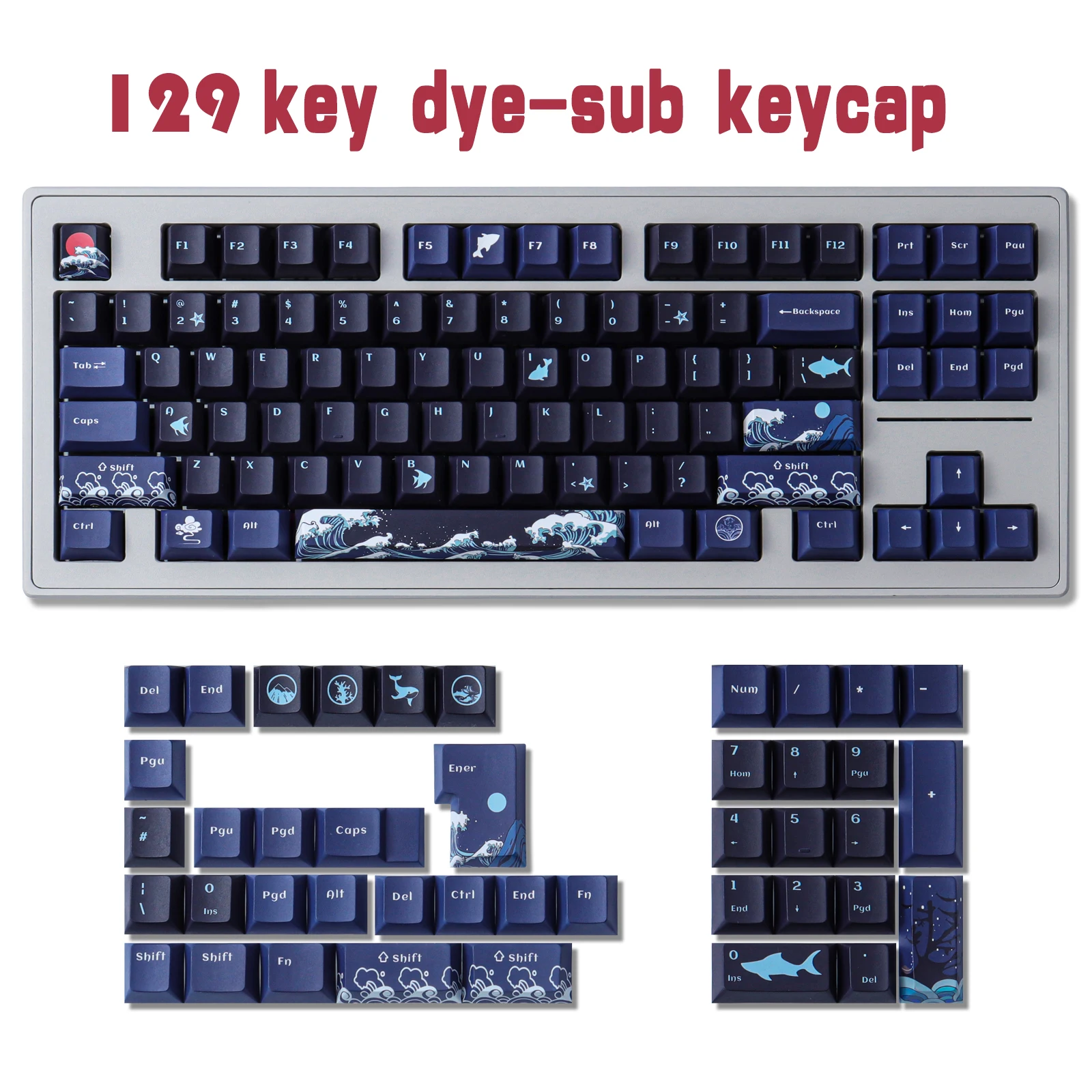 Coral Sea Keycaps 129 Keys/Set PBT Material Dye Subbed Key Caps Cherry Profile Keycaps For MX Switch Wooting Mechanical Keyboard
