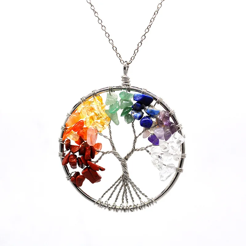 7 Chakra Tree Of Life Pendant Necklace Copper Crystal Natural Stone Necklace Quartz Stones Pendants