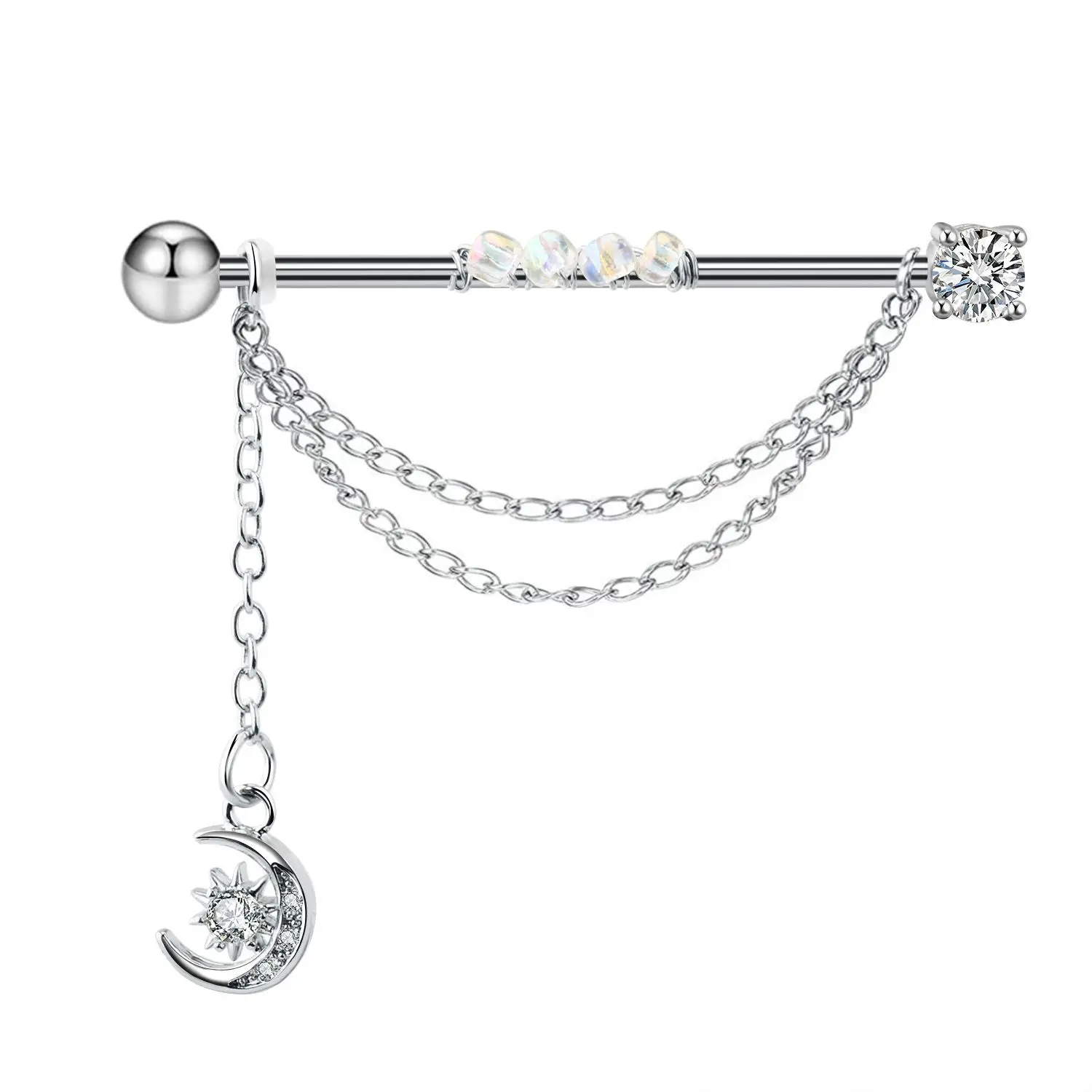 CZ Industrial Piercing Earrings Barbell Ear Cartilage Helix-Conch Piercing Bar Stud Body Jewelry Piercing Tragus Dangle