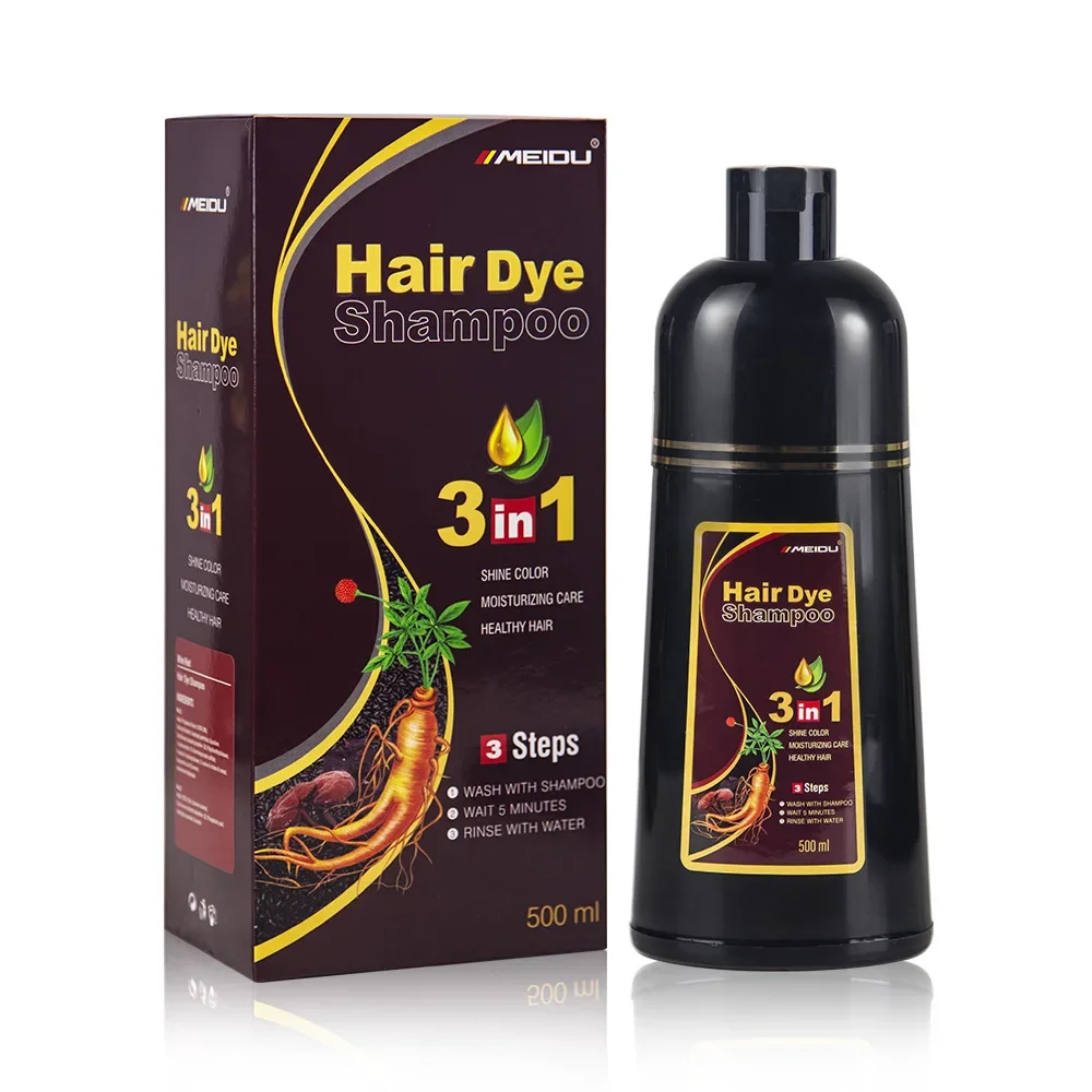 500ml One black hair dye shampoo white to black Dyeing and fixing hair color plant bubble hair dye cream Self dyeing at home