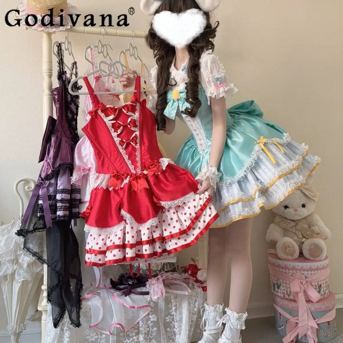 

Lolita Dress for Women New Spring and Summer Sweet Girl's Cute Bow Fishbone Suspender Dress Jsk Y2k Women's Casual Dresses
