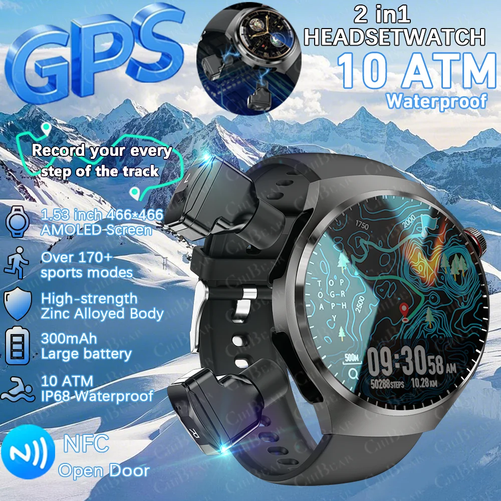 

2025 New for HUAWEI Original Premium GPS Smart Watch TWS 2 in 1 NFC Bluetooth Call Earphone Heart Rate Waterproof Smart Bracelet