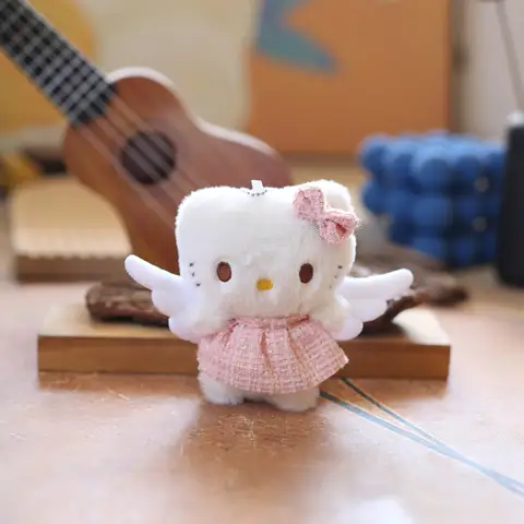 카와이 엔젤 산리오 헬로 키티 봉제 인형 물건 장난감 키 체인 펜던트 항목 액세서리 배낭 가방 열쇠 고리 소녀 어린이 선물