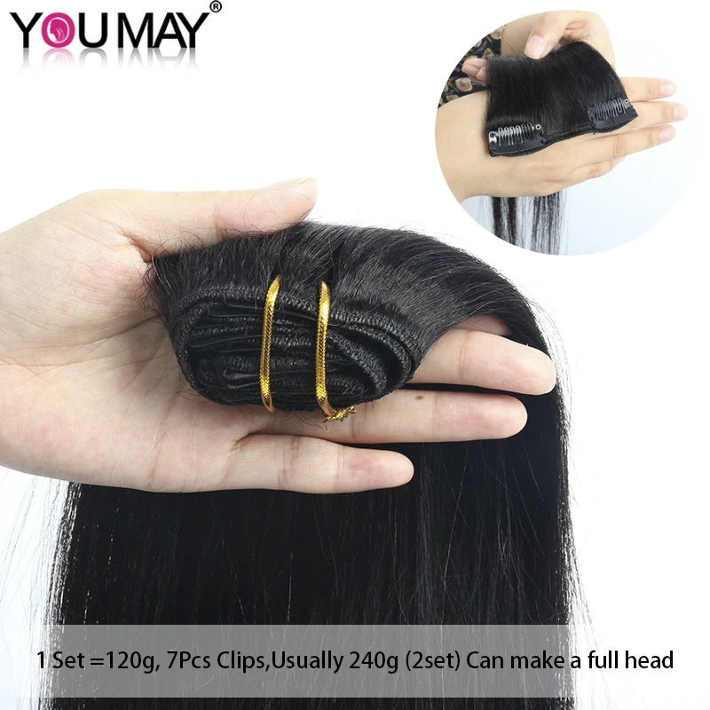 Extensions de cheveux humains à clipser pour femmes noires, faisceaux de cheveux raides Yaki légers, RemyYaki brésilien, clip grossier, Ins Kinky, Youmay