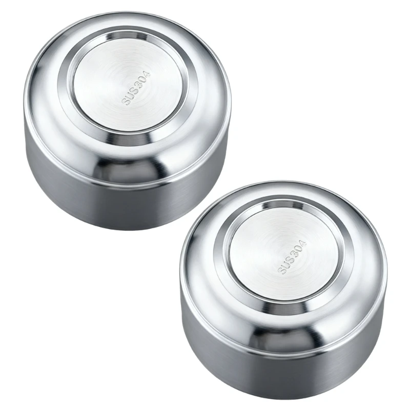 Pack of 2 Scratch Resistant Stainless Steel Rice Bowls Practical Metal Dishware