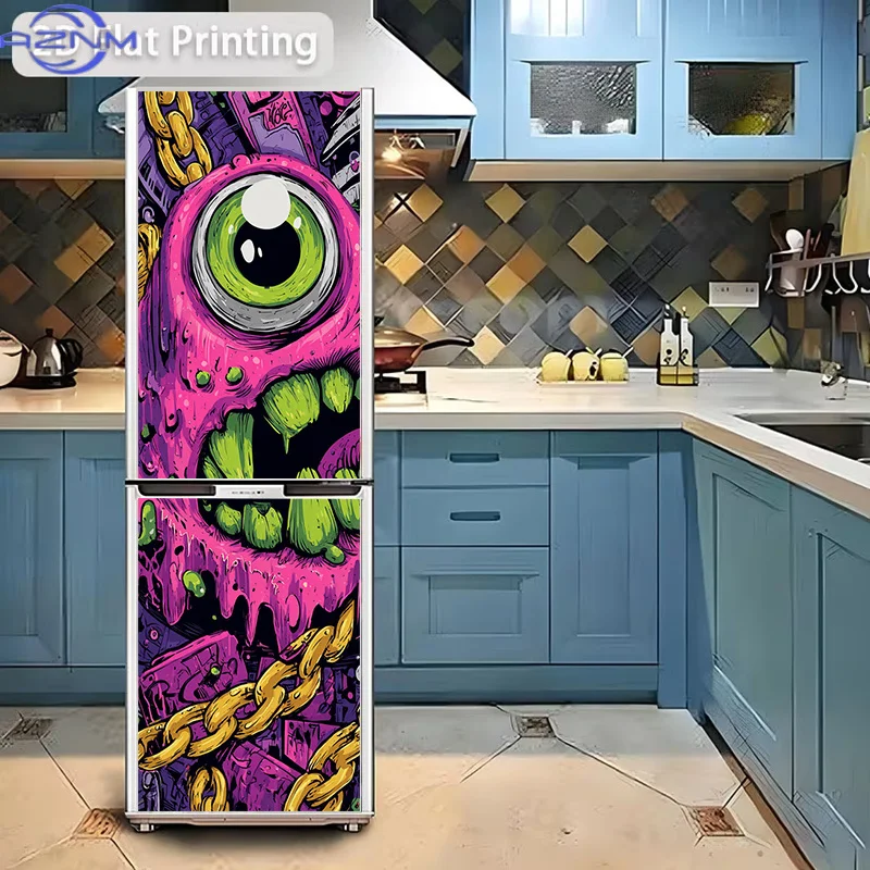 Printing Refrigerator Sticker , "Whimsical Monster Eyes" Themed Design, Self-Adhesive Wall Decal Wallpaper, Refrigerator Stick view 2