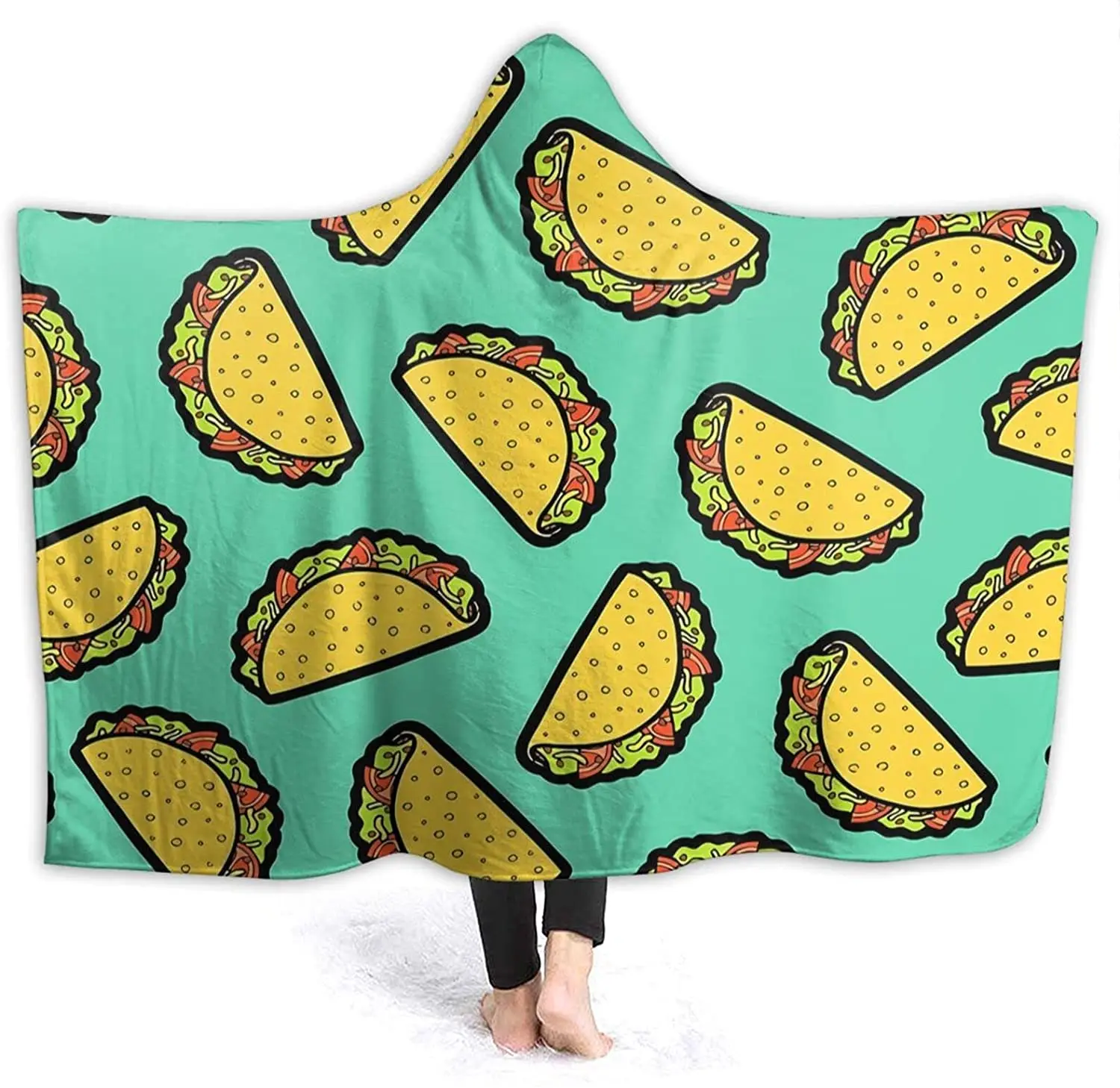 It's Taco Time! Hooded Blanket Soft and Lightweight Flannel Throw Suitable for Use in Bed, Living Room and Travel