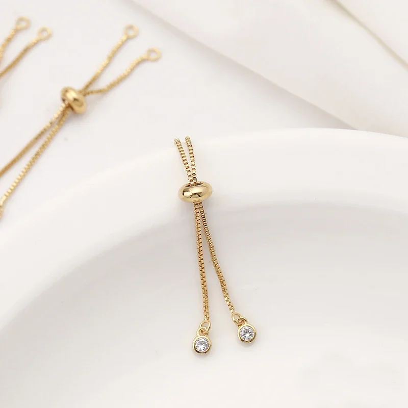 Brass Rhinestone Adjustable Bracelet Chains Gold Rubber Slider Beads Bracelets Charm Connectors for Jewelry Making Accessories