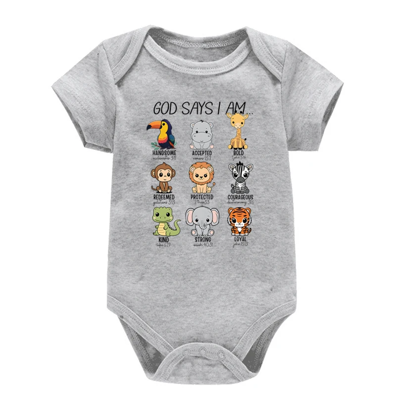 God Says I Am Christian Kids Romper Bible Verse Animal Cotton Infant Jumpsuit Cute  Animal Print Newborn Girl Boy Bodysuits