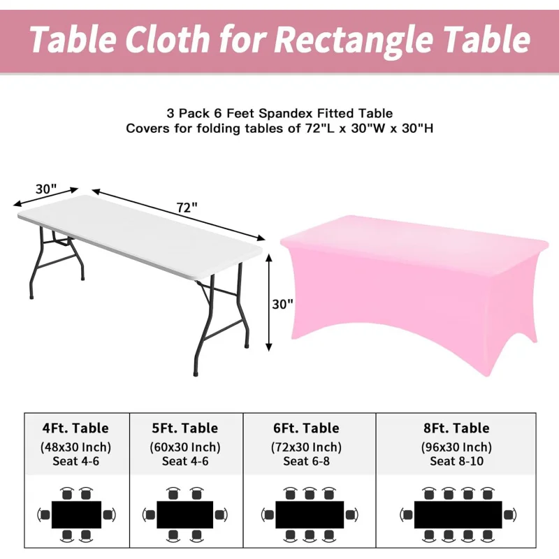 6FT Table Cloth Rectangle Table, 2 Tablecloths Rectangular Stretch Spandex Fitted Table Covers 6 Foot Party, Trade