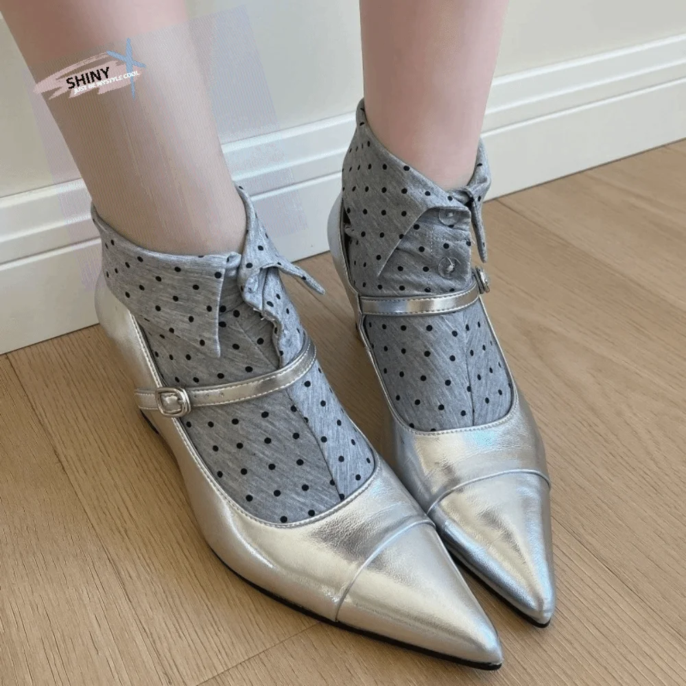 

Fashion Button Flip Collar Socks Novelty Lapel Polka Dot Socks Hosiery Solid Color Short Ankle Socks Female