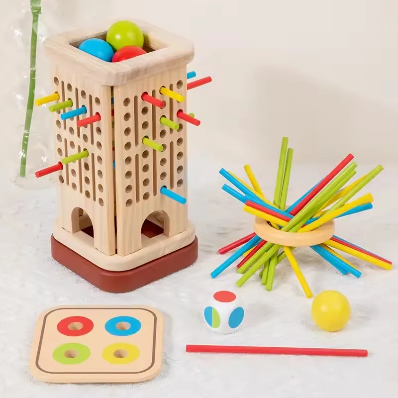 Montessori Game Wooden Stick Tower Toy With Sticks Dice Motor Skills Development Stick Counting Math Educational Toy For Kids