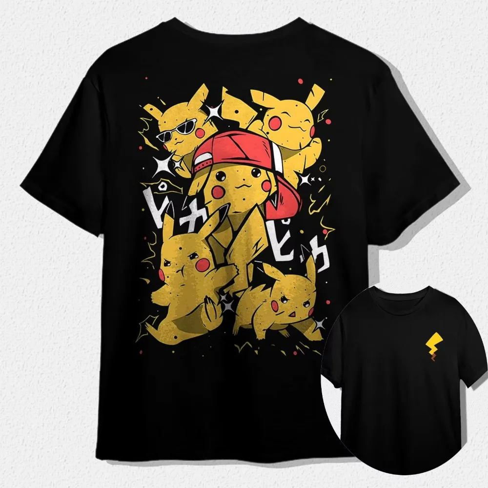 

MINISO 2025 Summer Pokémon Anime Popular Characters Cotton Printed T-shirt Men Harajuku Loose Casual Versatile Short-sleeved