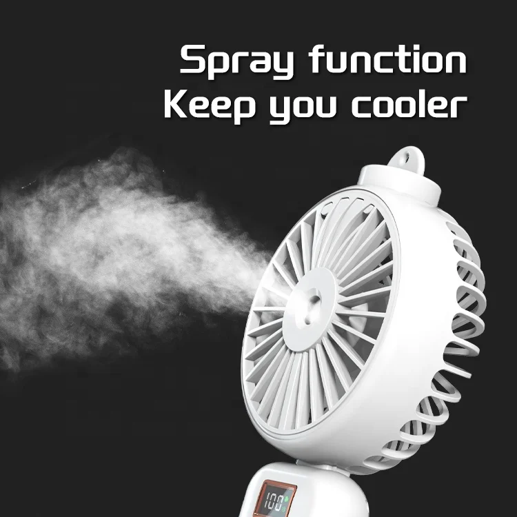 Nuovo mini appeso al collo piccolo ventilatore nebulizzatore spray ventola di raffreddamento umidificazione pieghevole display digitale portatile ventilatore con supporto per telefono