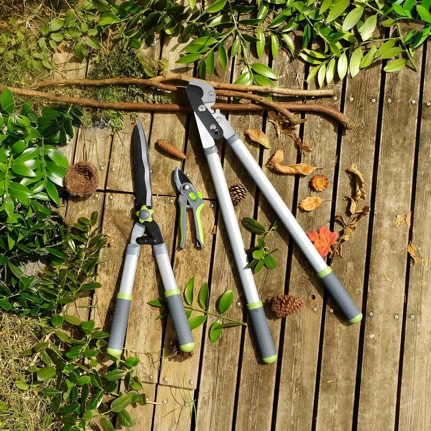 

NEW Garden Loppers Hedge Clippers, Updated 3PCS Pruning Shears Combo Set, Professional Tree Trimmer Set Heavy Duty