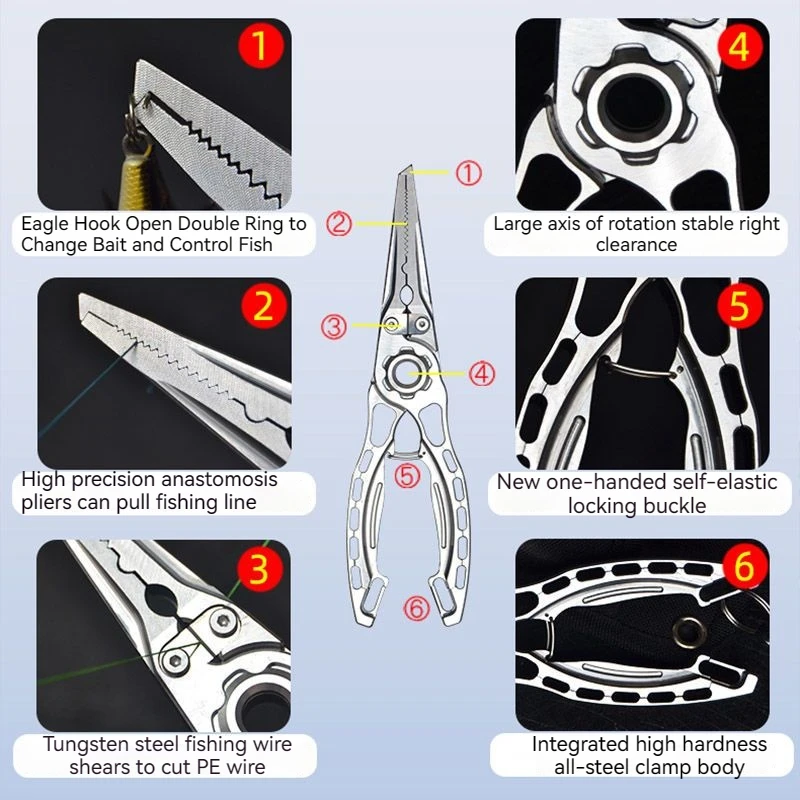 New High Precision Titanium Alloy FishControl Pliers Multifunctional PE Wire Fish Shear FishControl Pliers Lure Clamp Tools