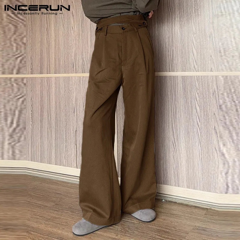 INCERUN 2024 stile coreano nuovi uomini Pantalons tempo libero vita Crossover Design pantaloni lunghi eleganti pantaloni maschili gamba dritta S-5XL