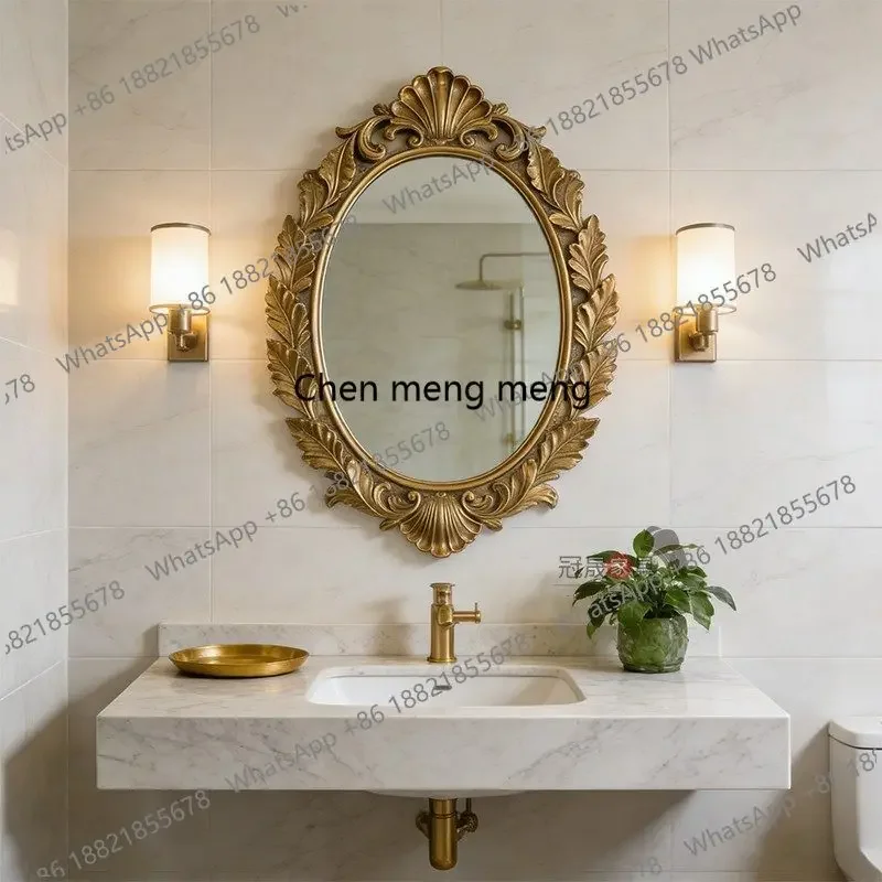 European retro oval makeup mirror living room porch fireplace carved decorative mirror French classical bathroom mirror