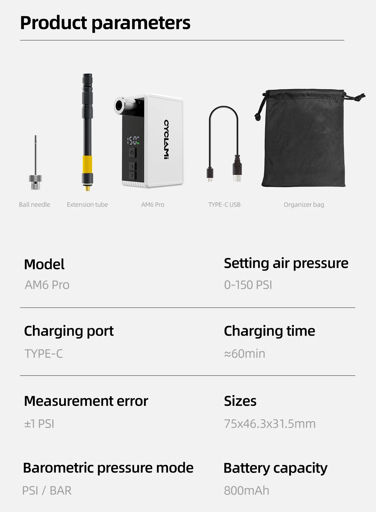 CYCLAMI AM6 PRO Reifenfüller 150PSI Elektrische Digitale Tragbare Luftpumpe Kompressor Wiederaufladbar für Schrader- und Presta-Ventile – Detail 11