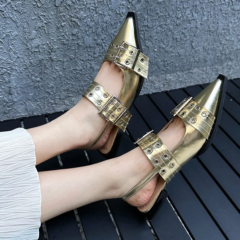 Big size 43 Fashion Shallow Women Flat With Shoes 2024 Spring Summer Footwear Slingbacks Pointed Toe Ladies Flats Shoes Sandals