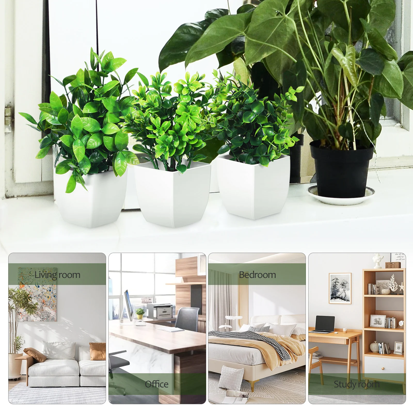 

4Pcs Green Plant Decor Set Lifelike Artificial Plants Indoor Tabletop Home Office Decor Faux Potted Plants for Desk Shelf