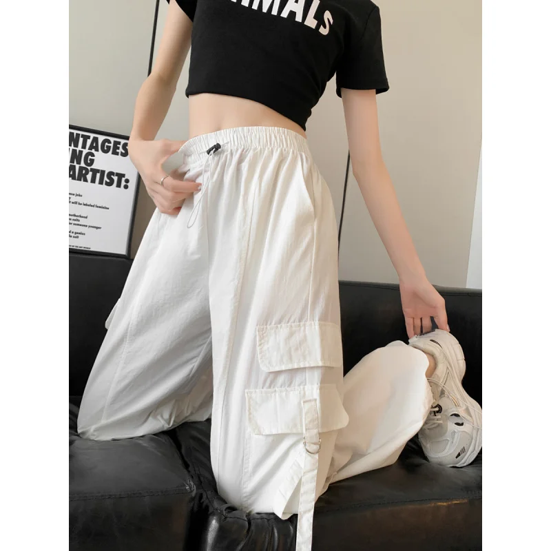 

Overalls Women's Summer Thin2024New High Waist Straight Dopamine Style Ice Silk Leisure Wide Leg American Sports Pants