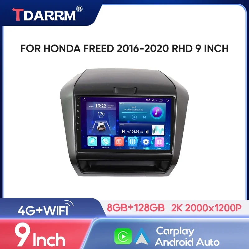 For HONDA FREED Matten Black 2016 - 2020 Car Right Radio Multimedia Video Player Navigation stereo GPS Android（9inch）