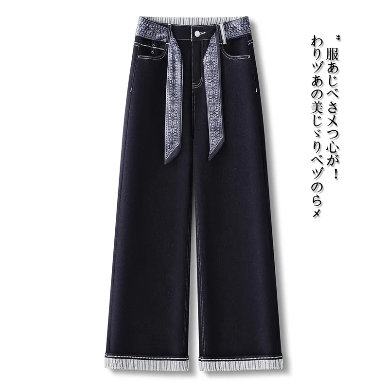 

Синие джинсы для женщин, новые осенние американские ретро тонкие свободные миниатюрные прямые брюки с высокой талией