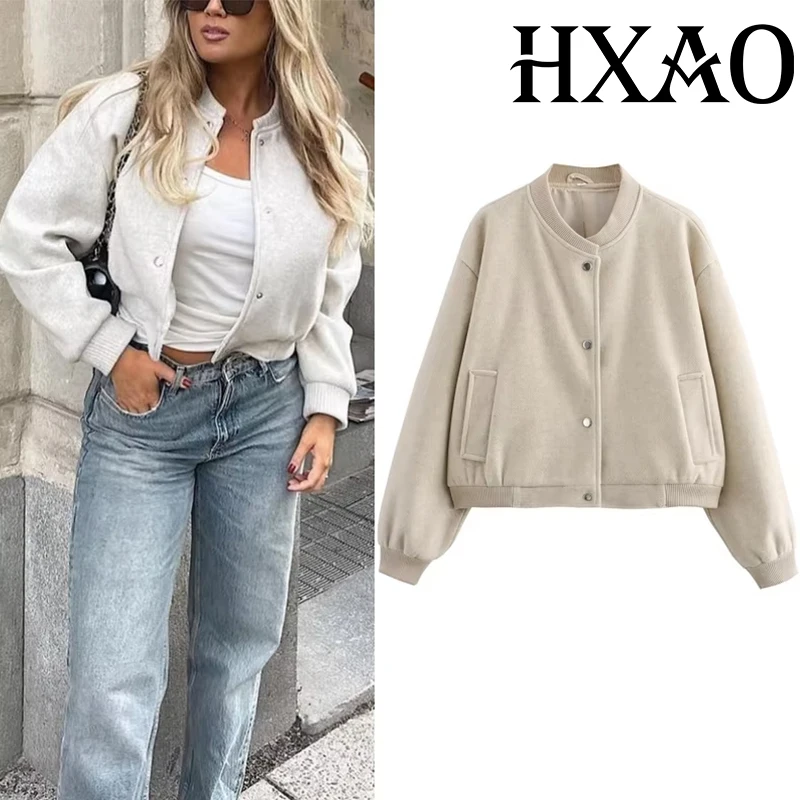 

HXAO женская куртка с длинными рукавами и карманами на пуговицах, женское пальто, новинка 2024, весна-лето, модная повседневная элегантная офисная женская одежда