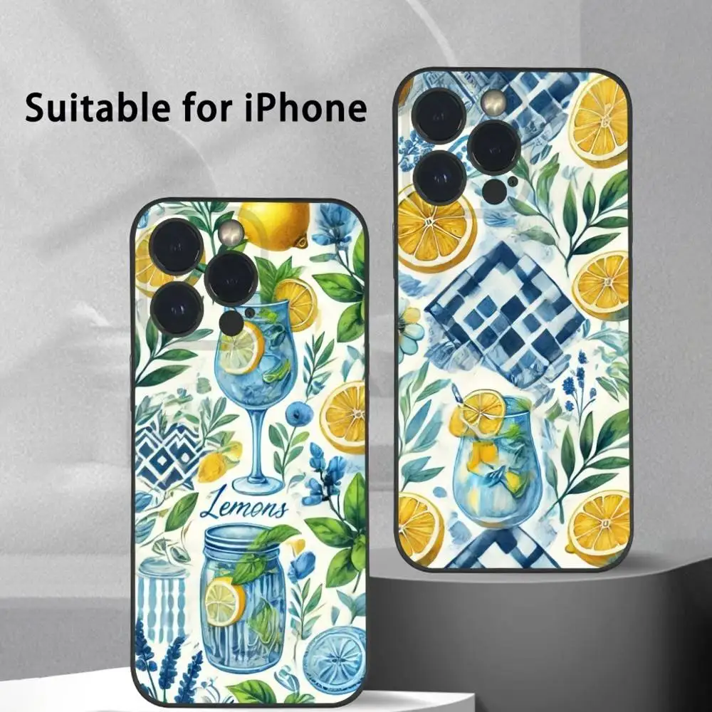 

Seaside Scenery Wine Lemon Oil Phone Case For IPhone 16 15 14 13 12 11 Pro Max Plus Mini Frosted Soft Shell Funda