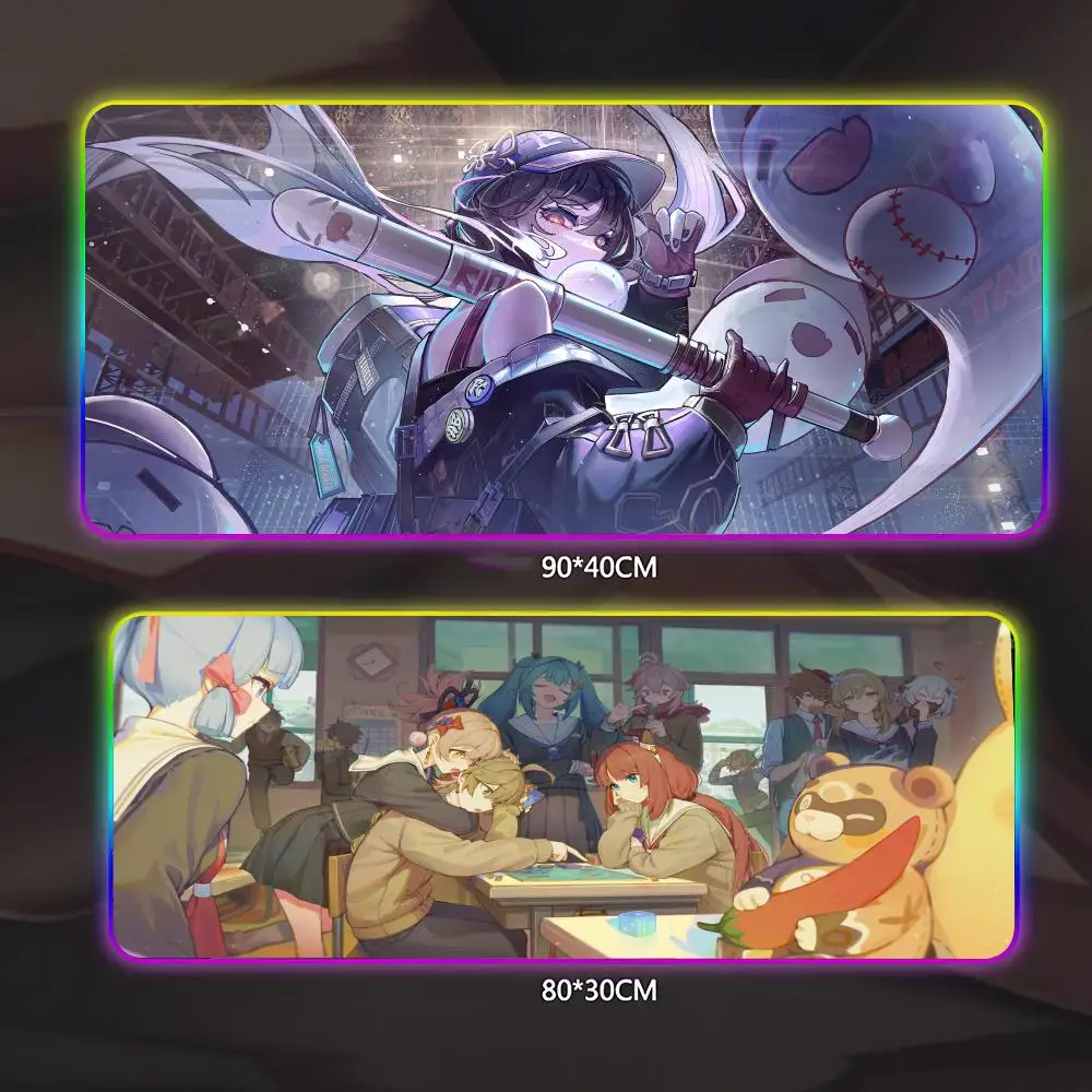 

Коврик для мыши Genshin, геймерский люминесцентный светодиодный коврик для мыши, игровой стол, RGB настольный коврик, клавиатура, коврик для мыши для ПК