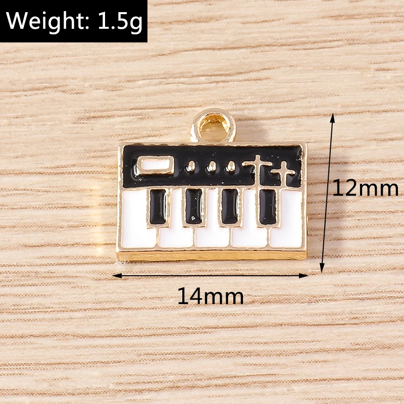 10pcs 14x12mm Cute Enamel Music Piano Keyboard Charms Pendants for Jewelry Making Necklaces Earrings Bracelets DIY Crafts Supply