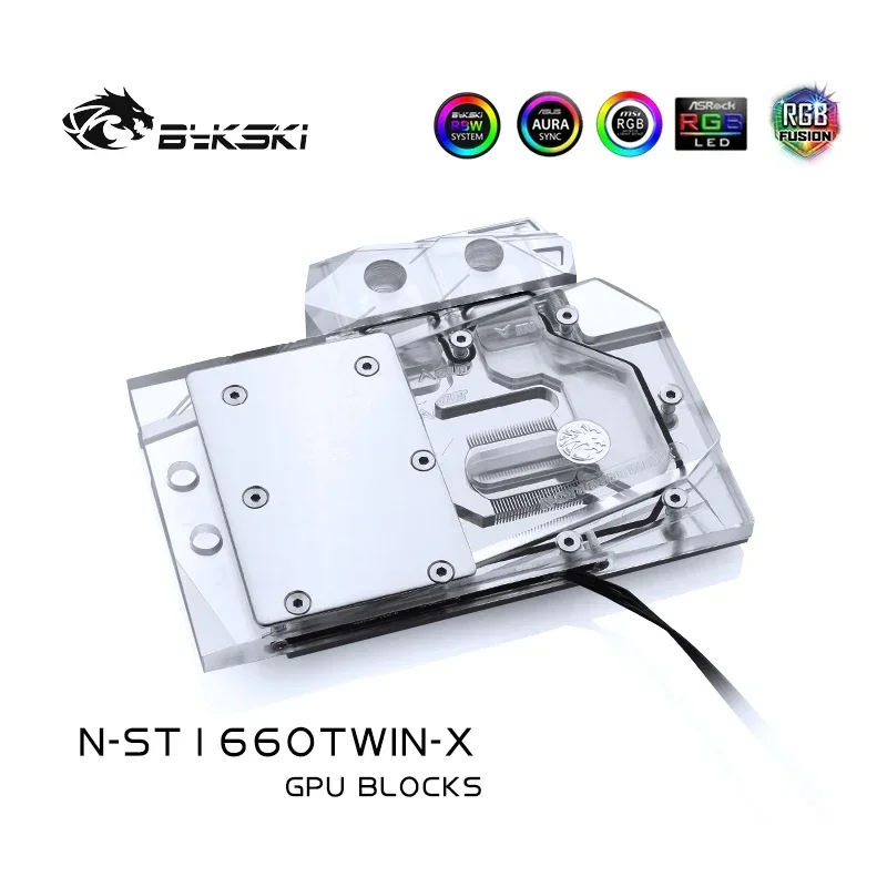 

Водяной блок графического процессора Bykski для видеокарты ZOTAC GTX 1660 с двумя вентиляторами/медный радиатор с полным покрытием/подсветка RGB SYNC N-ST1660TWIN-X