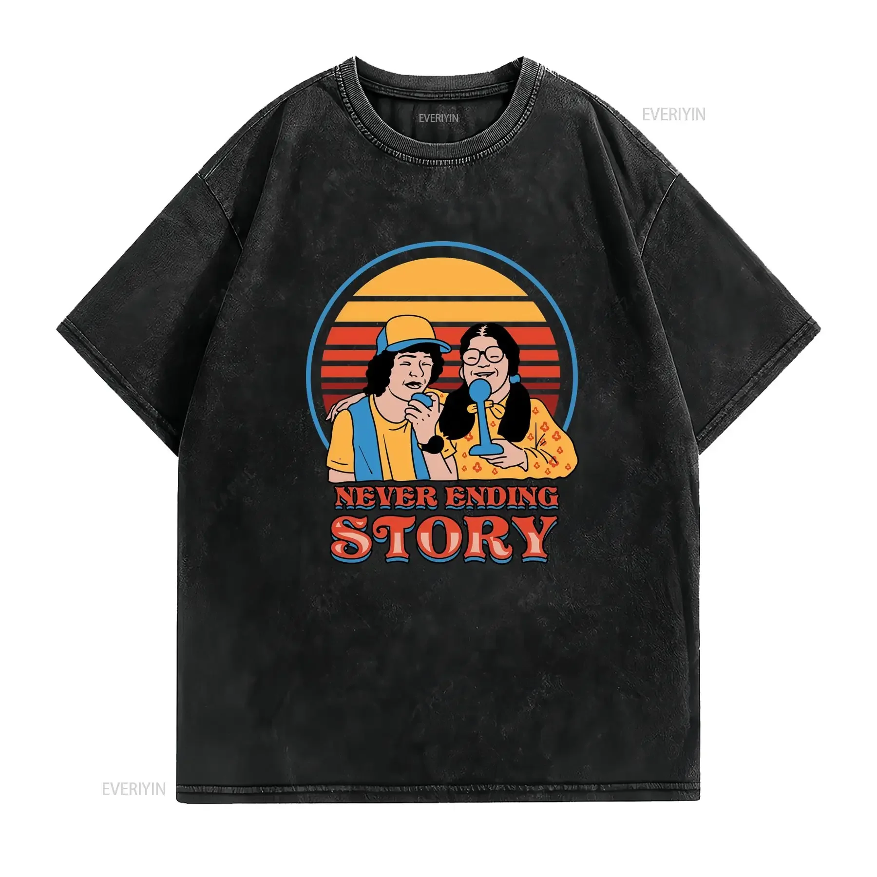 T Shirt Drôle Never Ending Story en Coton Épais Neuf vintage Washed Casual designer clothes Breathable Top For Everyday Wear