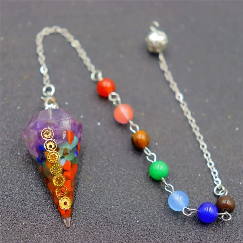 Nuevo diseño 7 Chakras Orgonita Reiki péndulo colgante regalo joyería de moda cadena de cristal curativa pirámide hexagonal
