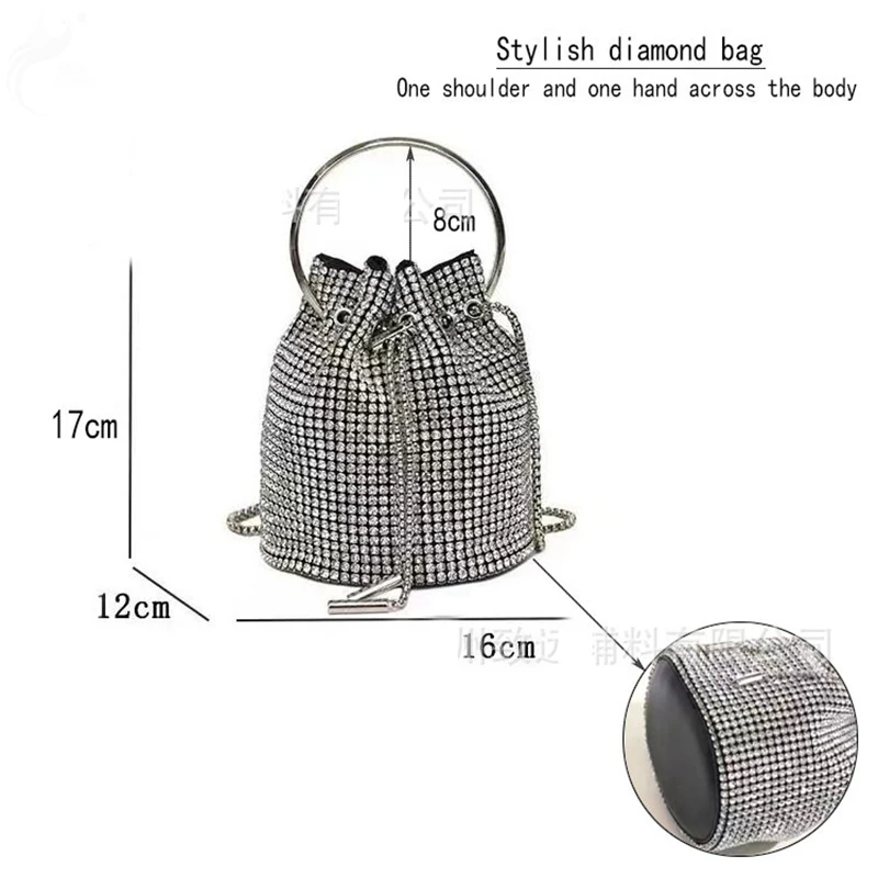 Fashion Diamonds Bucket Bag Women Small Mobile Phone Holder Daily Wearing Elegant Cross Body Handbag New Factory Provider