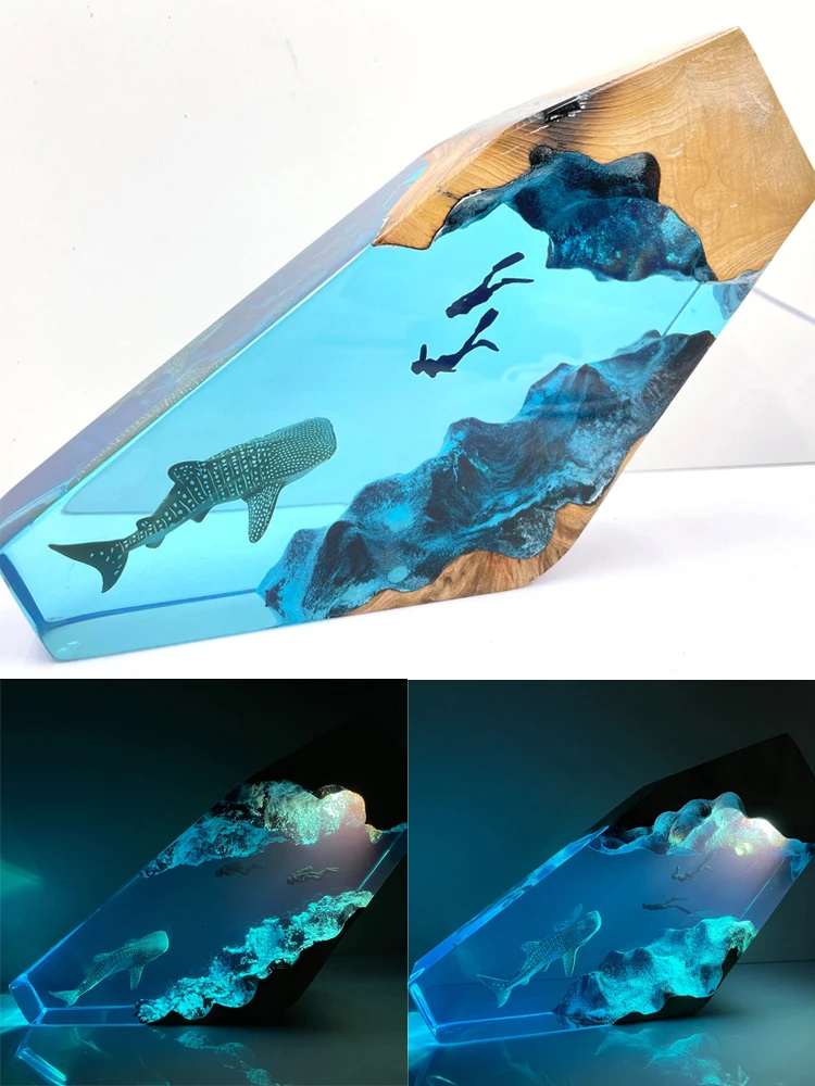 Sea World Organism Resin Table Light Creactive Art Decoration Lamp Whale Shark Divers Theme Night Light  USB Charge