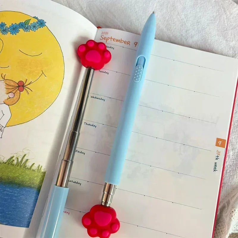 Cartoon Cat Paw Retractable Finger Reading Stick Telescoping Teacher Hand Pointer Creative Ballpoint Pen Student Stationery
