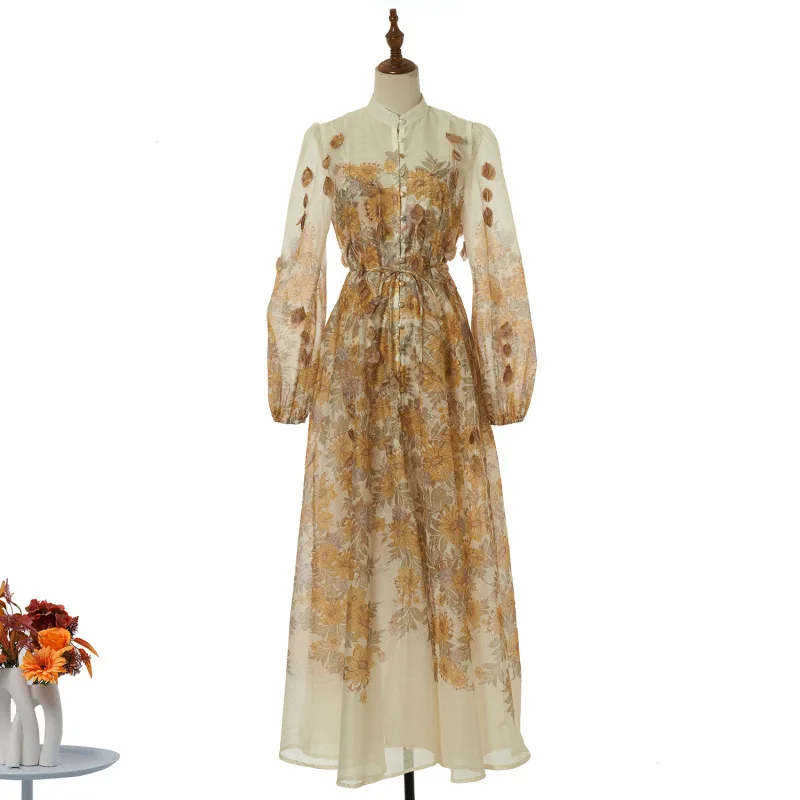 

Длинный комплект из двух предметов ручной работы Dr, подвесной дизайн с цветочным принтом и высокой талией, уличный женский модный бархатный материал, повседневная одежда