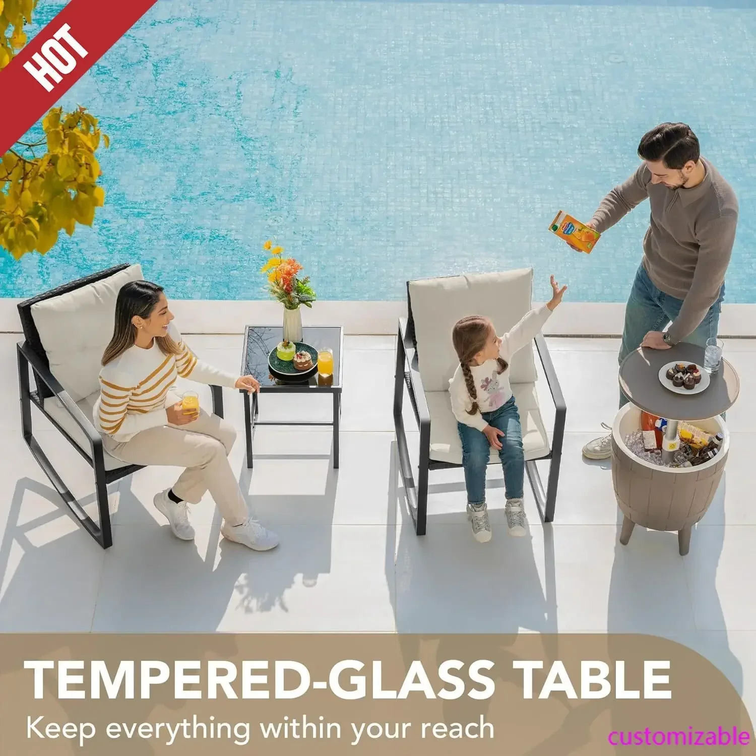 

Комплект из 3 предметов: плетеная мебель для патио, уличные кресла для террасы, набор для отдыха со стеклянным кофейным столиком (бежевый)