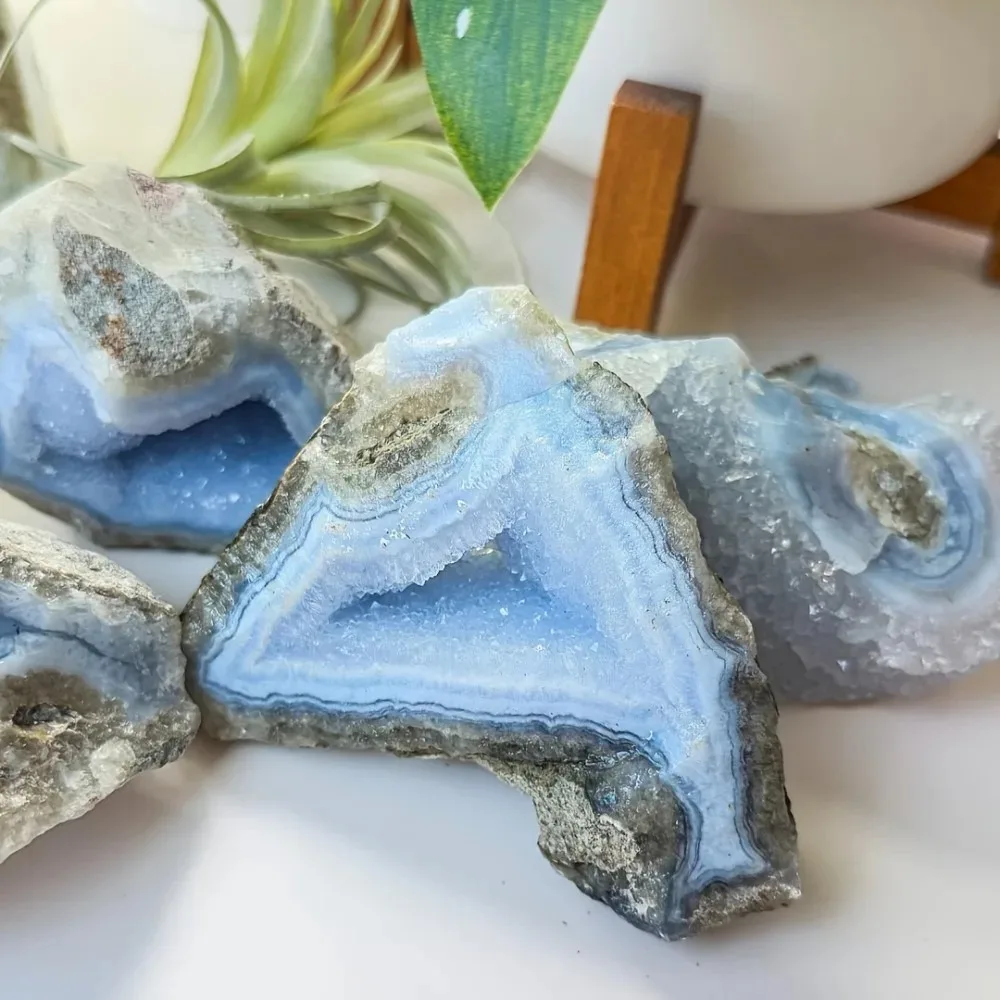 Natural Blue Lace Agate Raw Druzy Geode Crystal Stone Specimen, Reiki Healing Gemstone, Unique Home Decor Mineral