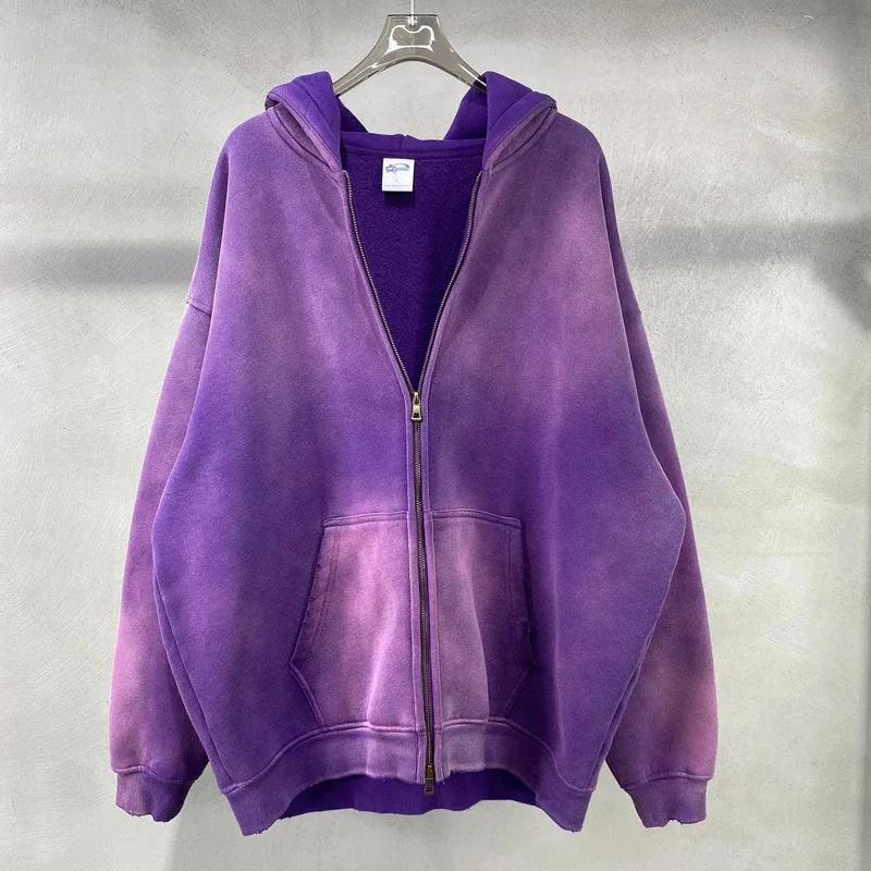 Men's Zip Up Hoodies Tie Dye Washed Double Oversize Cardigan