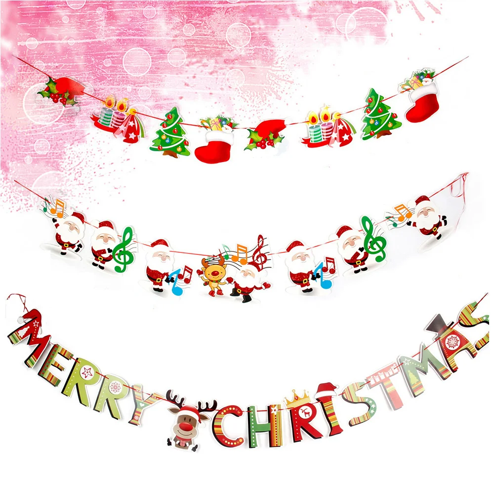 

3Pcs Christmas Bunting Banner Hanging Garland Paper Decoration Party Supplies Indoor Outdoor Use Christmas Hanging Garland