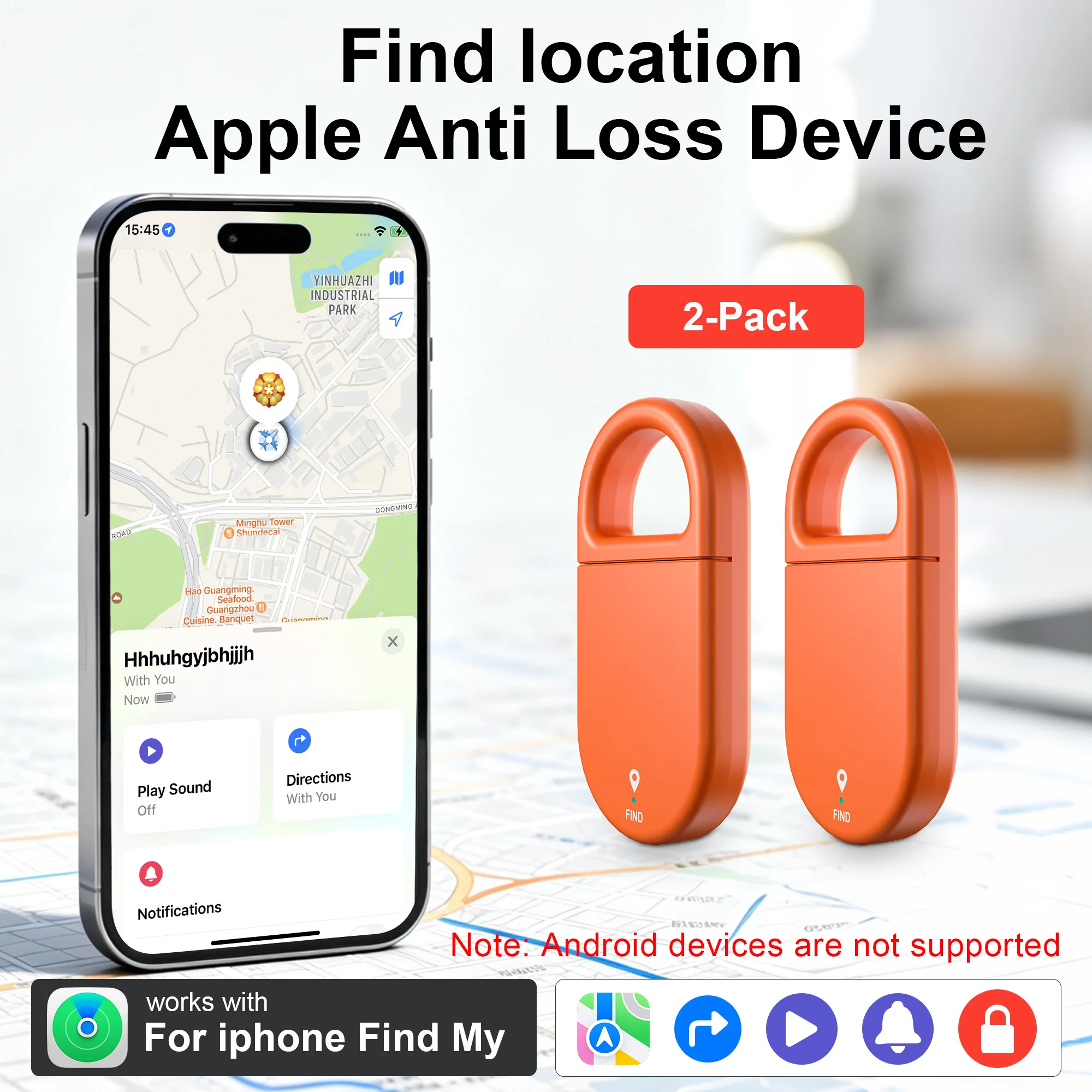 2Pack Portable Key Finder with Keyring, IOS Find My Tracker for Keys & Luggage, One-Click Navigation & Sound Tag