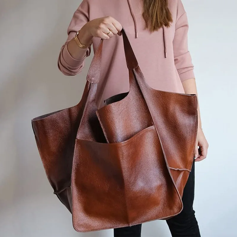 2024 Best-selling New Retro New Simple Large Bag Soft Leather Large Capacity Single Shoulder Tote Women's Bag Handbags Purse