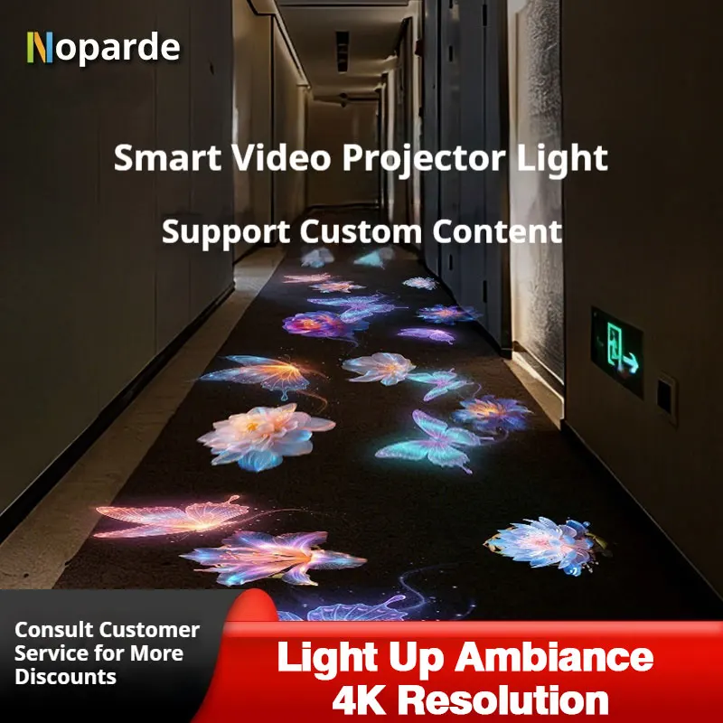

Noparde 4K Smart Floor Projector Light Customizable Content LED Ambience Projector for Hotel Corridor Home Theater Decor