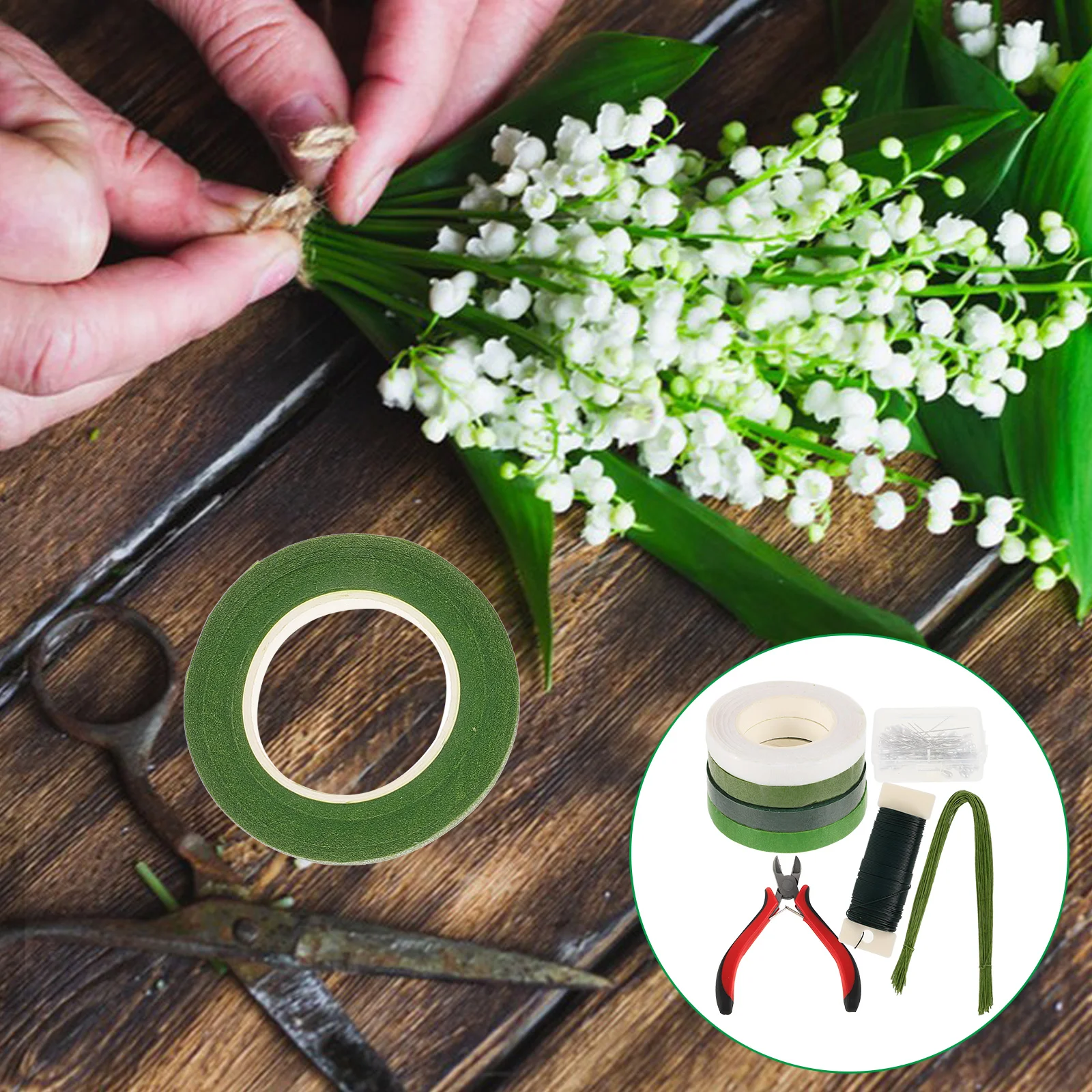 

8pcs Diy Paper Vine Roses Kit Sturdy Stem Wire Durable Flower Arrangement Supplies Realistic Floral Tape Green Floral Wire