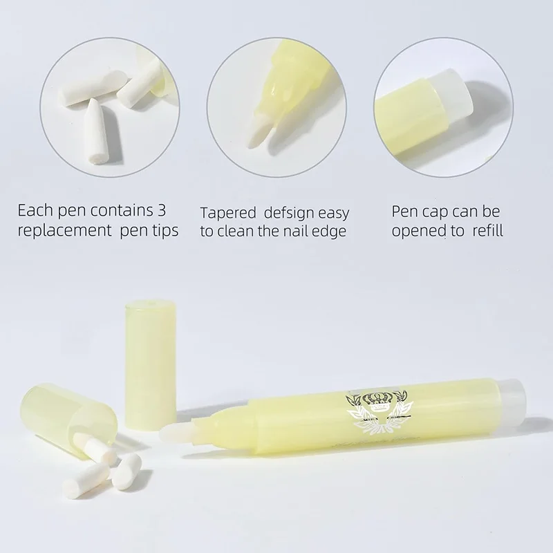 1 szt. Pisak do usuwania lakieru z paznokci z 3 wymiennymi końcówkami wielokrotnego użytku do czyszczenia, pisak do usuwania lakieru do paznokci.
