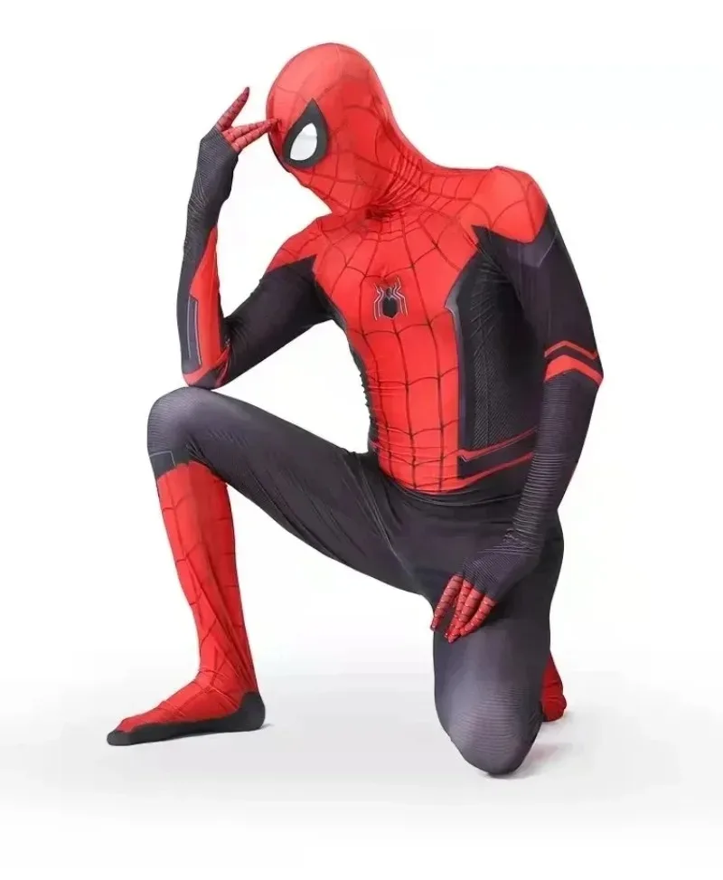 Disfraz de Spider-Man Far From Home, traje ajustado de superhéroe rojo y negro, traje ajustado de superhéroe para fiesta de Carnaval de Halloween
